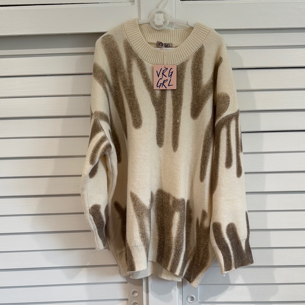 Veg Grl Cream & Brown Abstract Pattern Crewneck Sweater